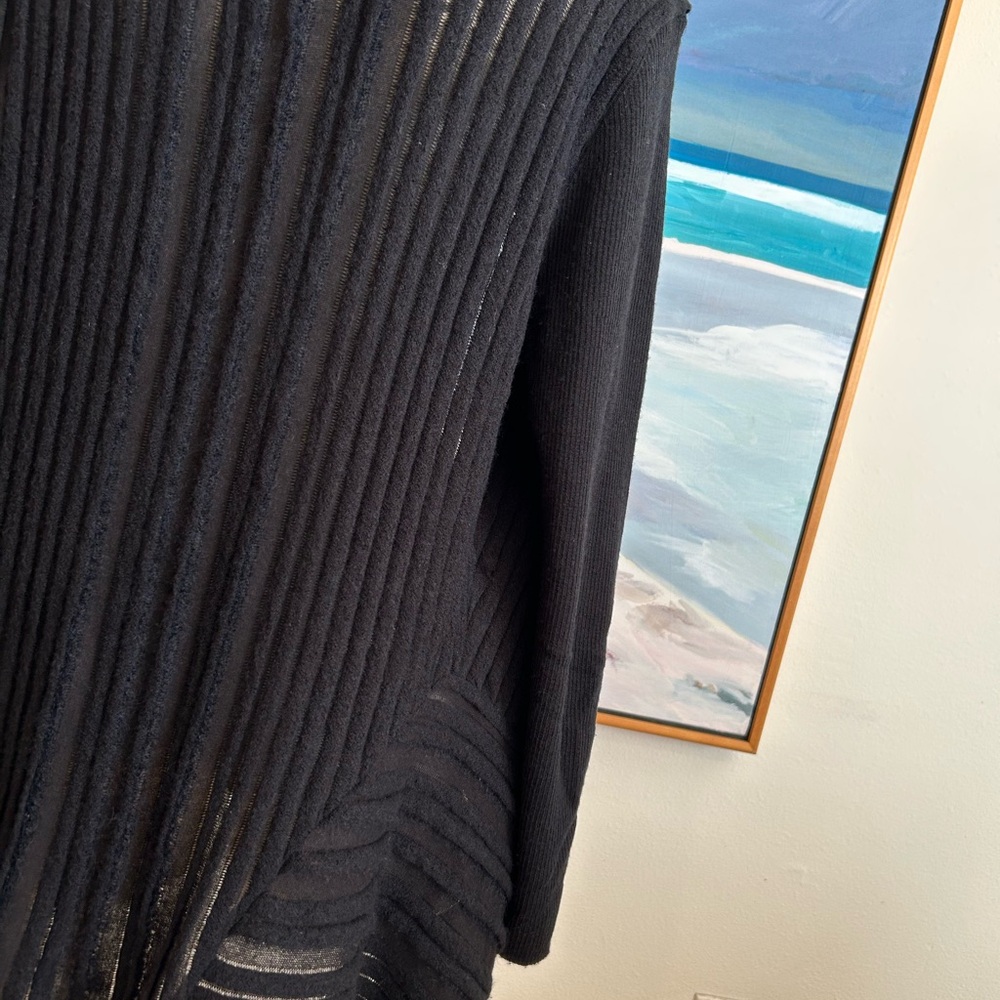 EILEEN FISHER Black Felt Ladder Italian Asymmetrical Hem Wool Cardigan, Sz L - Picture 11 of 14
